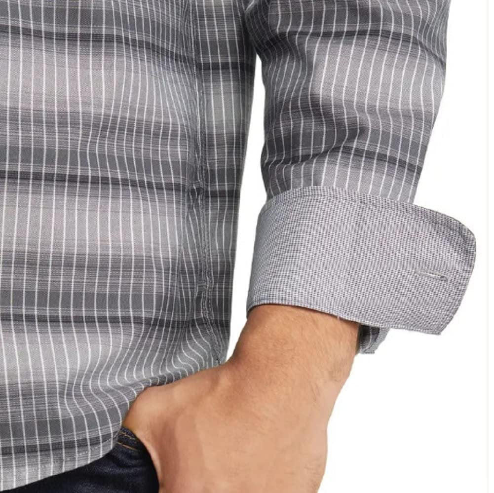 Tommy Bahama Men's Big & Tall Long Sleeve Lazlo Ombre Stripe Silk Blend Camp Shirt XLT Fog Grey