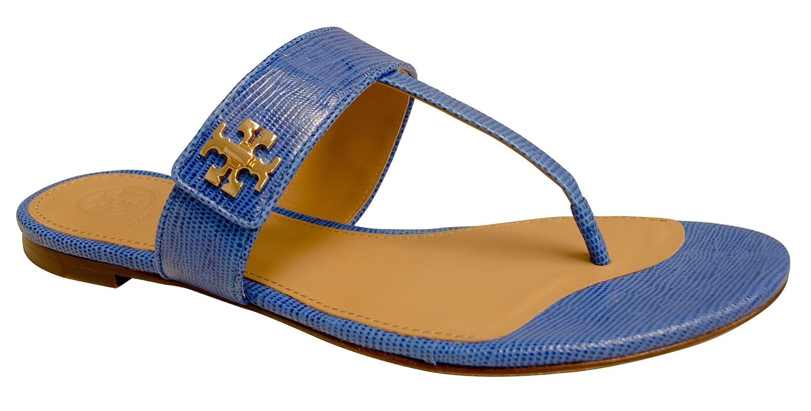 Tory Burch Womens Kira Leather Thong Flat Sandals Blue 6 Medium (B,M)