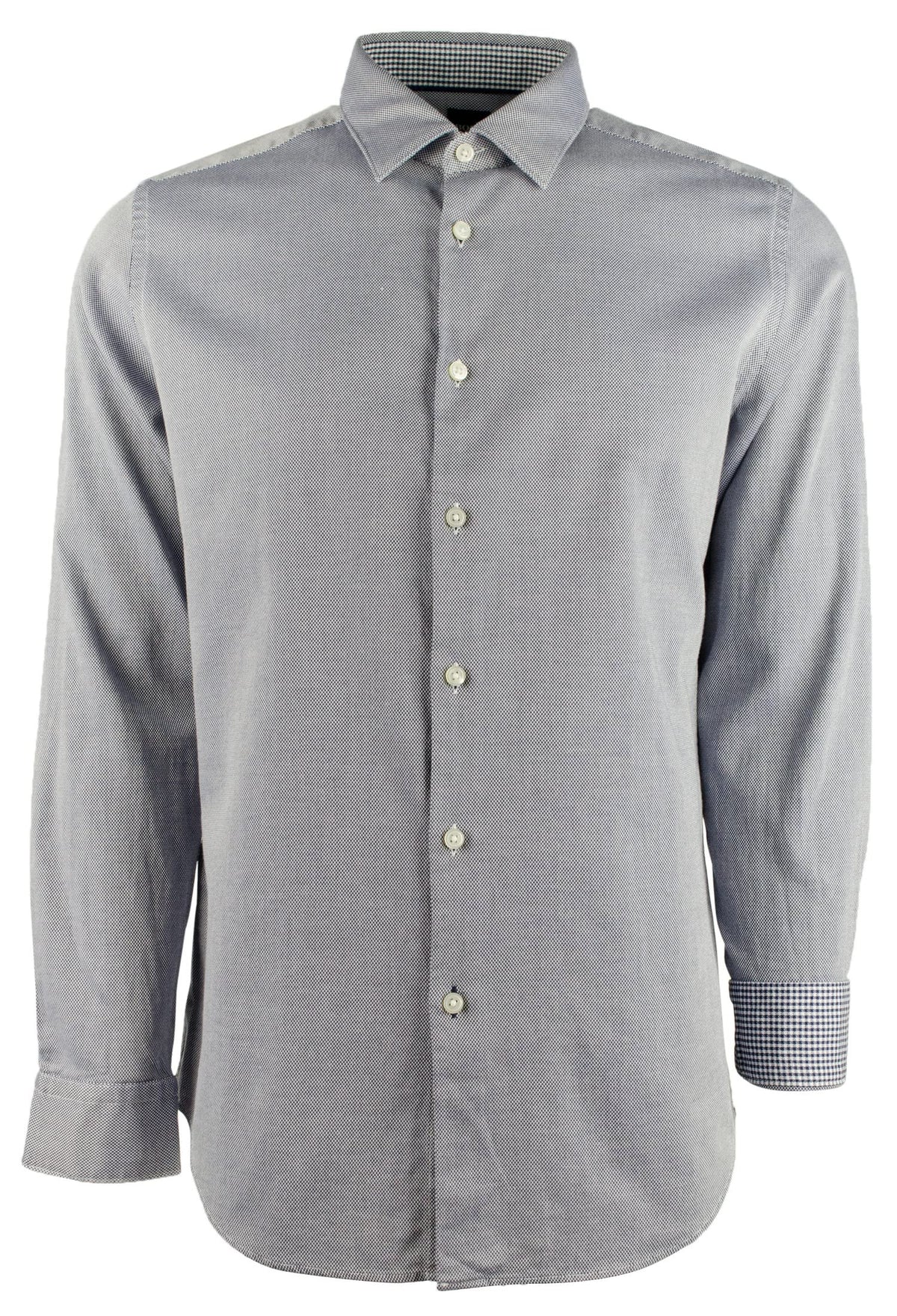 Hugo Boss Men's Lukas Regular Fit Plaid Long Sleeve Shirt Large Dark Blue