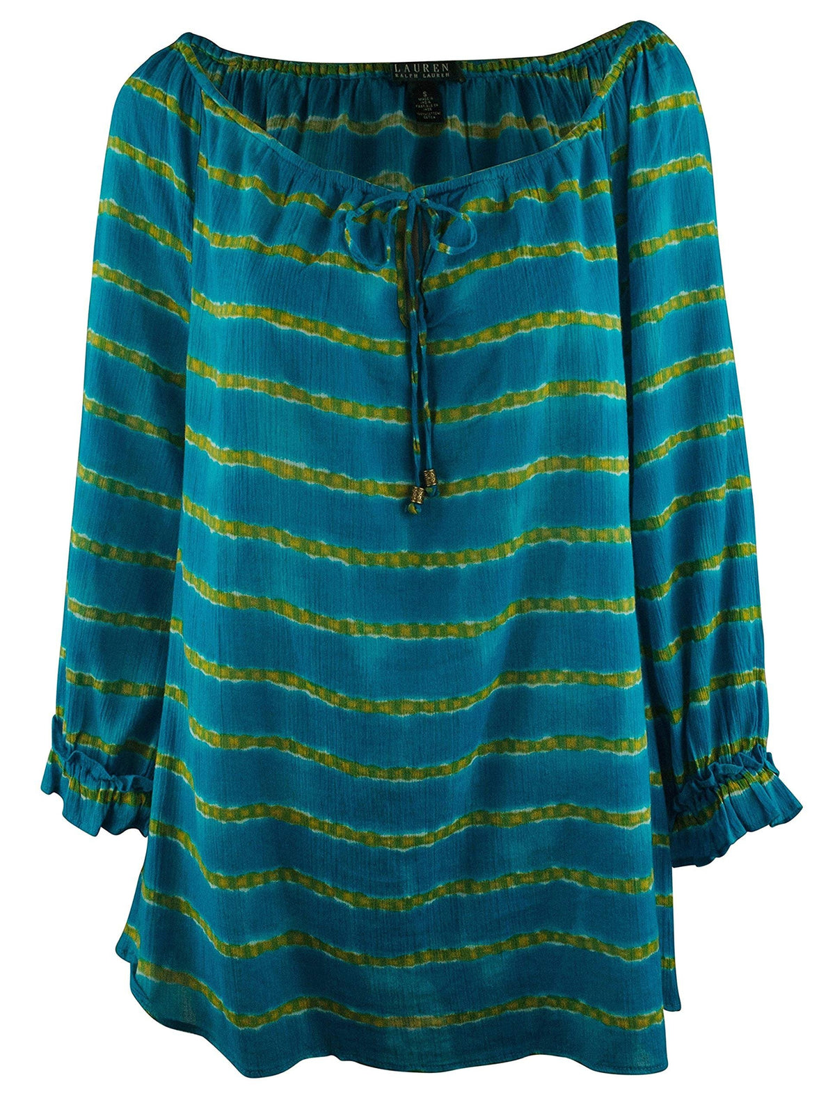 Women's Striped Peasant Blouse Shirt Tops-T-S Turquoise