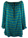 Women's Striped Peasant Blouse Shirt Tops-T-S Turquoise