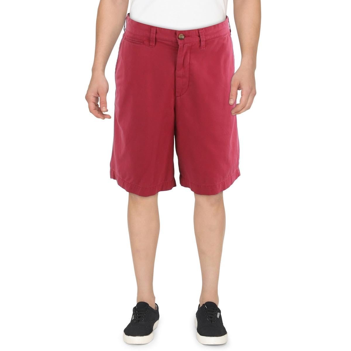 Men's Relaxed Fit 10 Inch Flat Front Chino Shorts Red 34