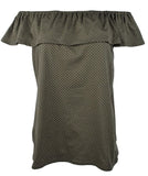 MICHAEL Michael Kors Womens Off Shoulder Flounce Top Ivy LG