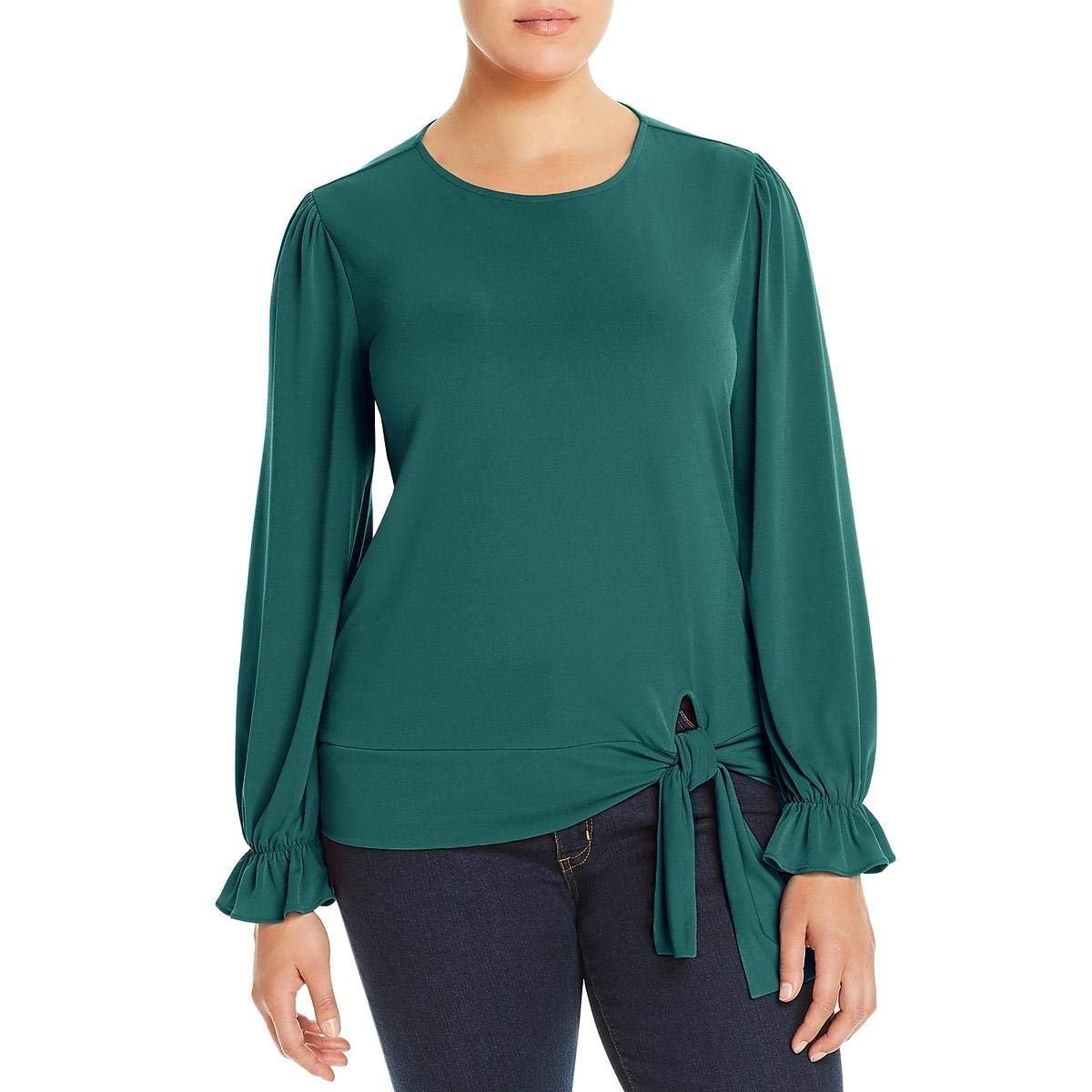 Michael Michael Kors Women's Plus Tie-Front Ruffle-Sleeve Top, Dark Emerald, 0X
