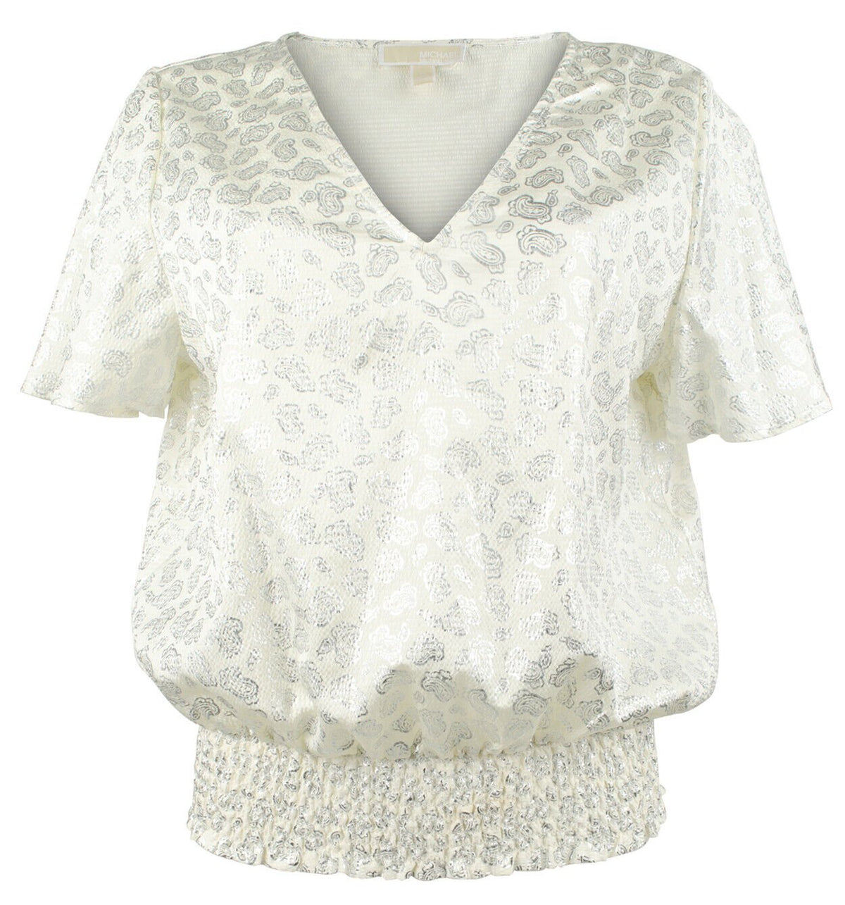 Michael Kors Women's Del3 Metallic Paisley Smock Top Blouse