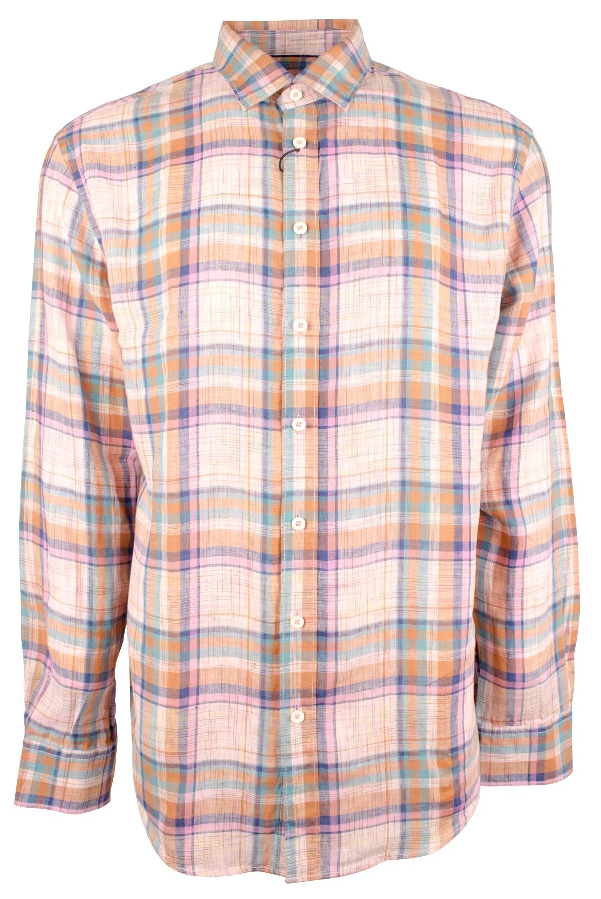 Men's Shaped Fit Plaid Fine Linen Long Sleeve Shirt Pnk XL Pink