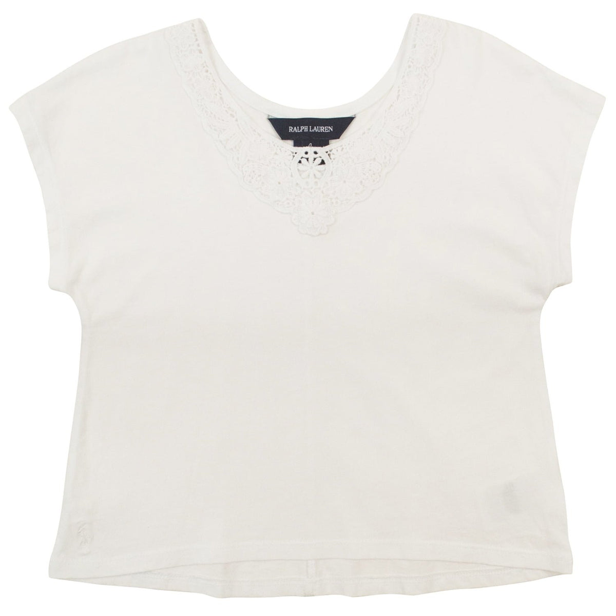 Girl's Cotton Lace Trim T-Shirt-White-Small(7)