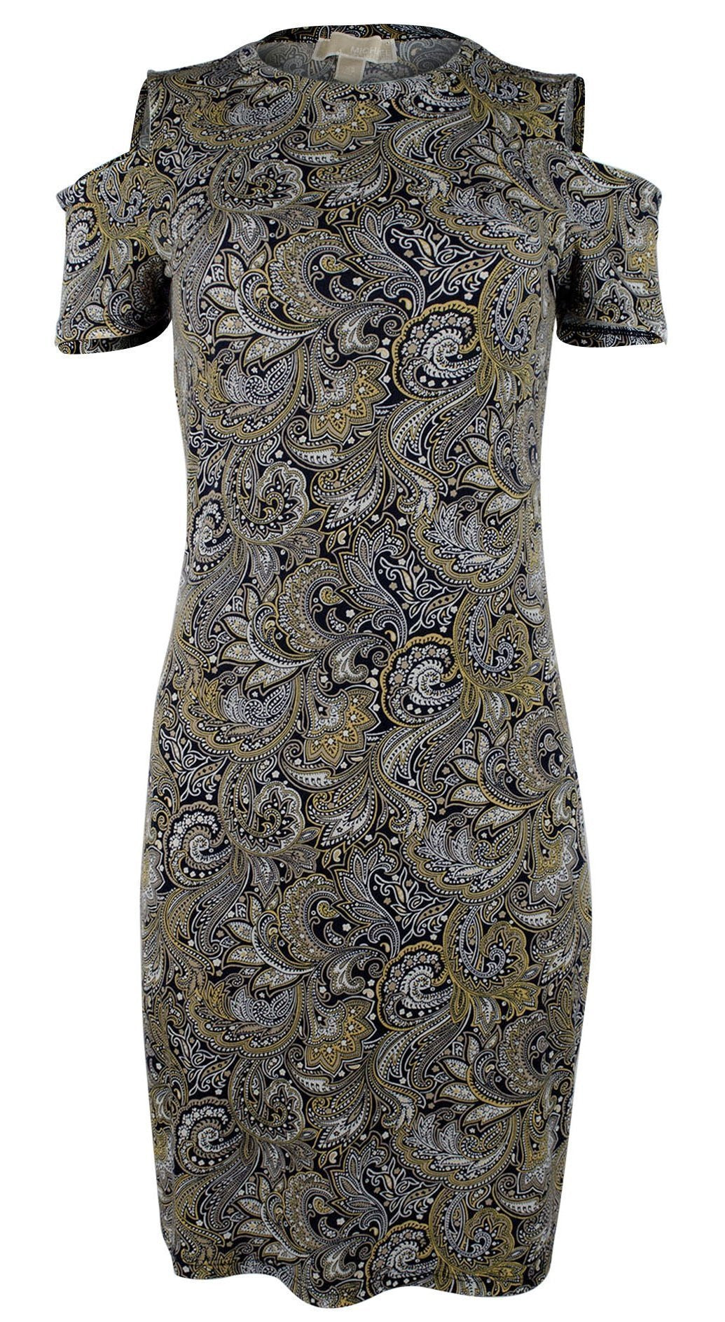 Michael Kors Women's Paisley Cold Shoulder Dress Taxi Yellow XS