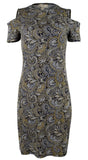 Michael Kors Women's Paisley Cold Shoulder Dress Taxi Yellow XS
