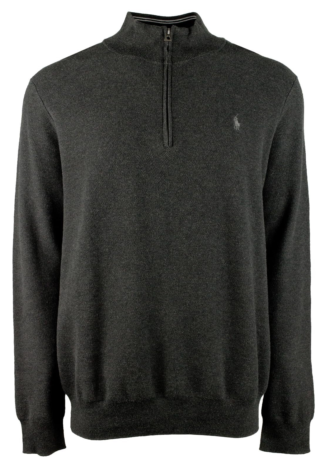 POLO RALPH LAUREN Men's Big & Tall Mesh Knit Cotton Quarter Zip Sweater Gry XLT Grey
