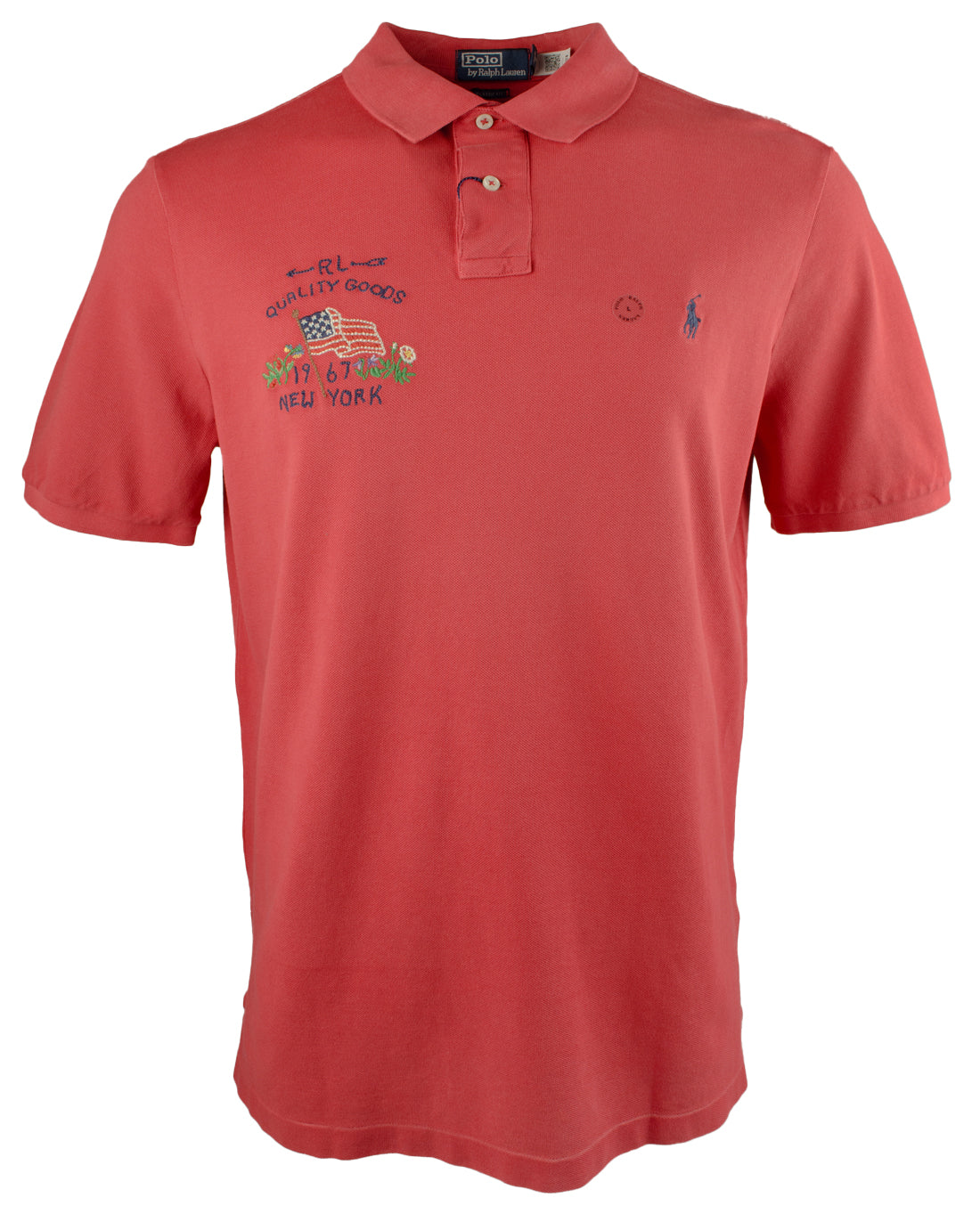 POLO RALPH LAUREN Classic Fit Flag Mesh Polo Shirt Evening Post Red LG
