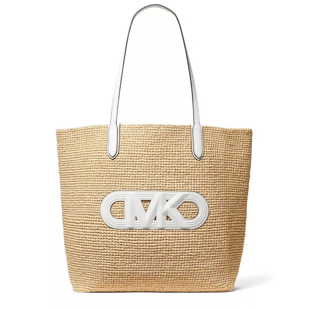 Michael Kors Eliza XL Tote, Straw Tote Natural/Optic White